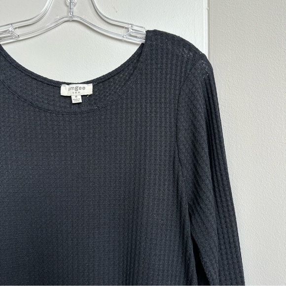 Umgee Tunic Waffle Knit Layered Look Black Brown Cheetah Leopard Long Sleeve - Picture 2 of 7